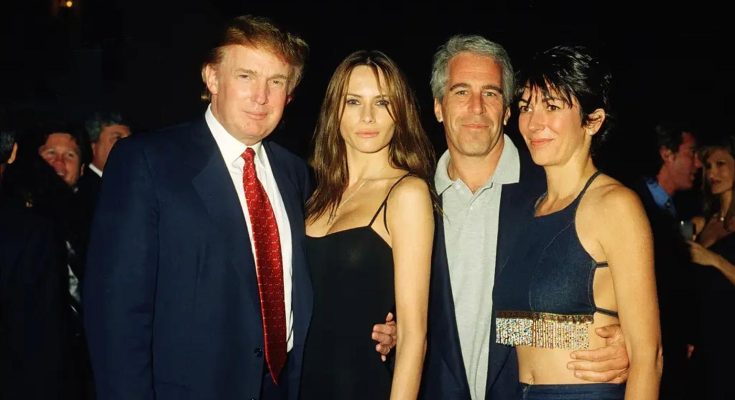 donald Trump, Melania Knauss, and two other individuals posing together at a nighttime