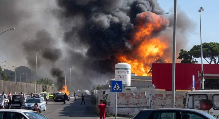 Massive fire thick black smoke