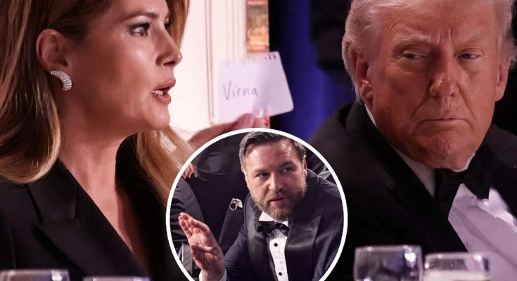 elegant dinner with notable figures discussing Virna card