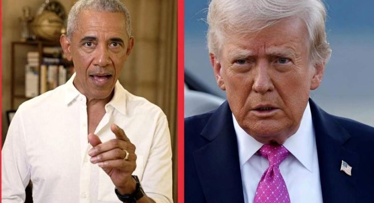 Obama and Trump split portrait