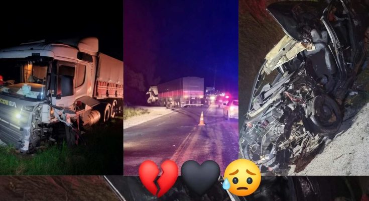 three-panel image shows nighttime truck collision aftermath with emergency lights