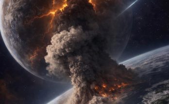 Earth exploding with massive fire and smoke