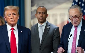 former President Donald Trump, Senator Cory Booker, and Senator Chuck Schumer at a
