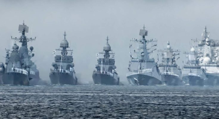 Russian naval fleet at sea