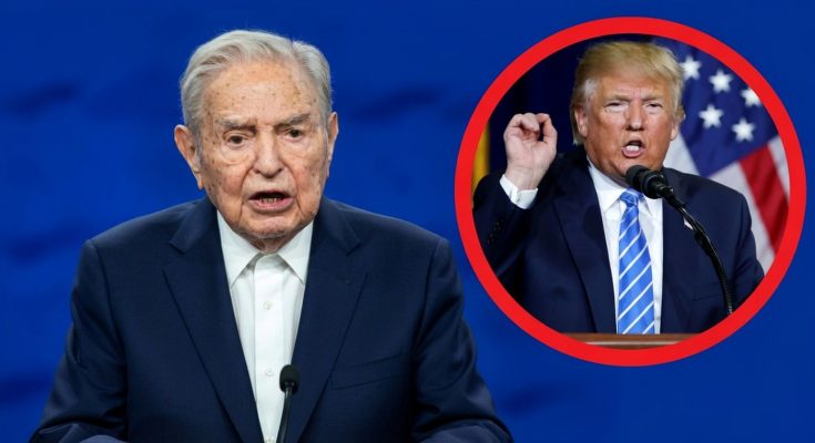 former President Jimmy Carter speaks at podium, inset shows Donald Trump gesturing at