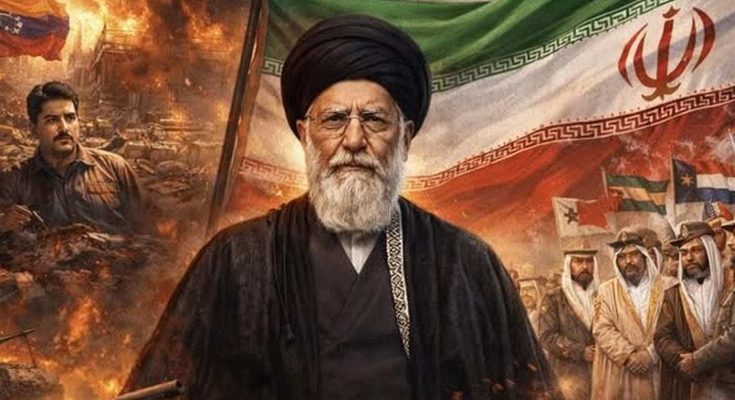 Ayatollah Khamenei in war scene