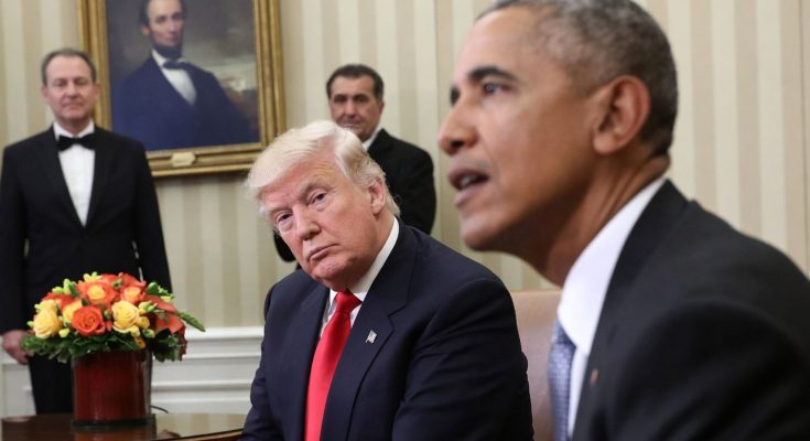 Trump and Obama sitting together in meeting