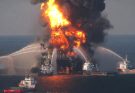 Oil rig explosion fire at sea