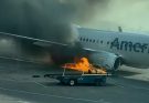 American Airlines plane on fire at airport