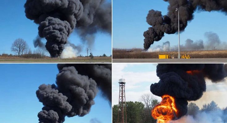 Massive black smoke and fire