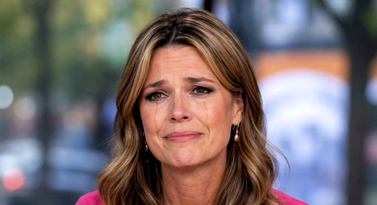 emotional woman shedding tears during live broadcast