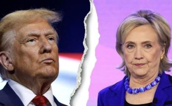 Trump and Hillary Clinton split portrait