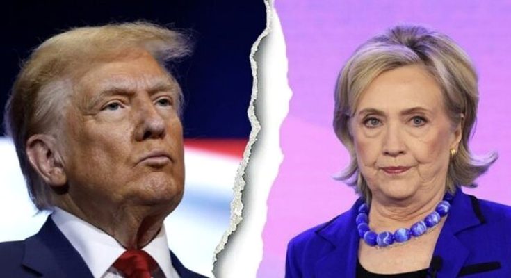 Trump and Hillary Clinton split portrait