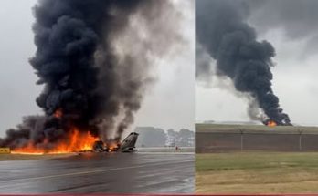 Plane crash burning wreckage black smoke