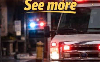 Emergency ambulance with flashing lights