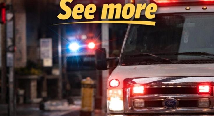 Emergency ambulance with flashing lights