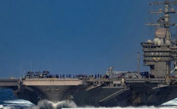 US Navy aircraft carrier at sea