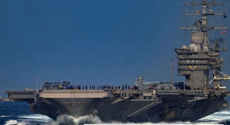 US Navy aircraft carrier at sea