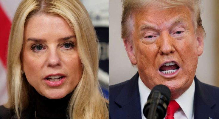 side-by-side portraits of Lara Trump and Donald Trump speaking at press events with