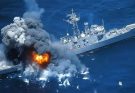 Naval warship hit by missile