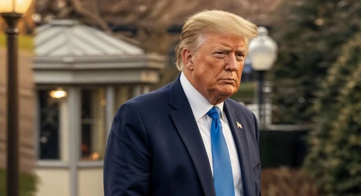 Donald Trump in navy suit outdoors