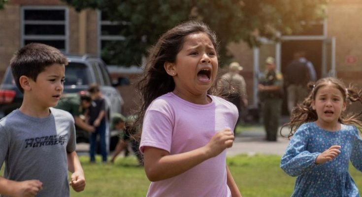 Children running in panic outdoors