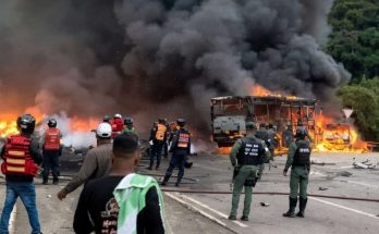 firefighters respond to massive highway truck fire, thick smoke rising