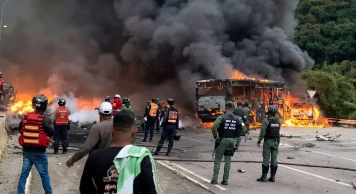firefighters respond to massive highway truck fire, thick smoke rising