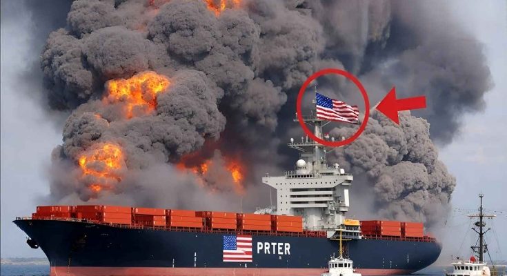 US ship on fire massive explosion smoke